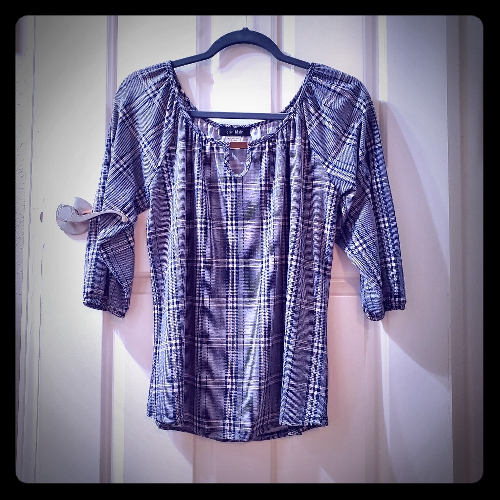 Erin Blair plaid 3/4 sleeve top sz S